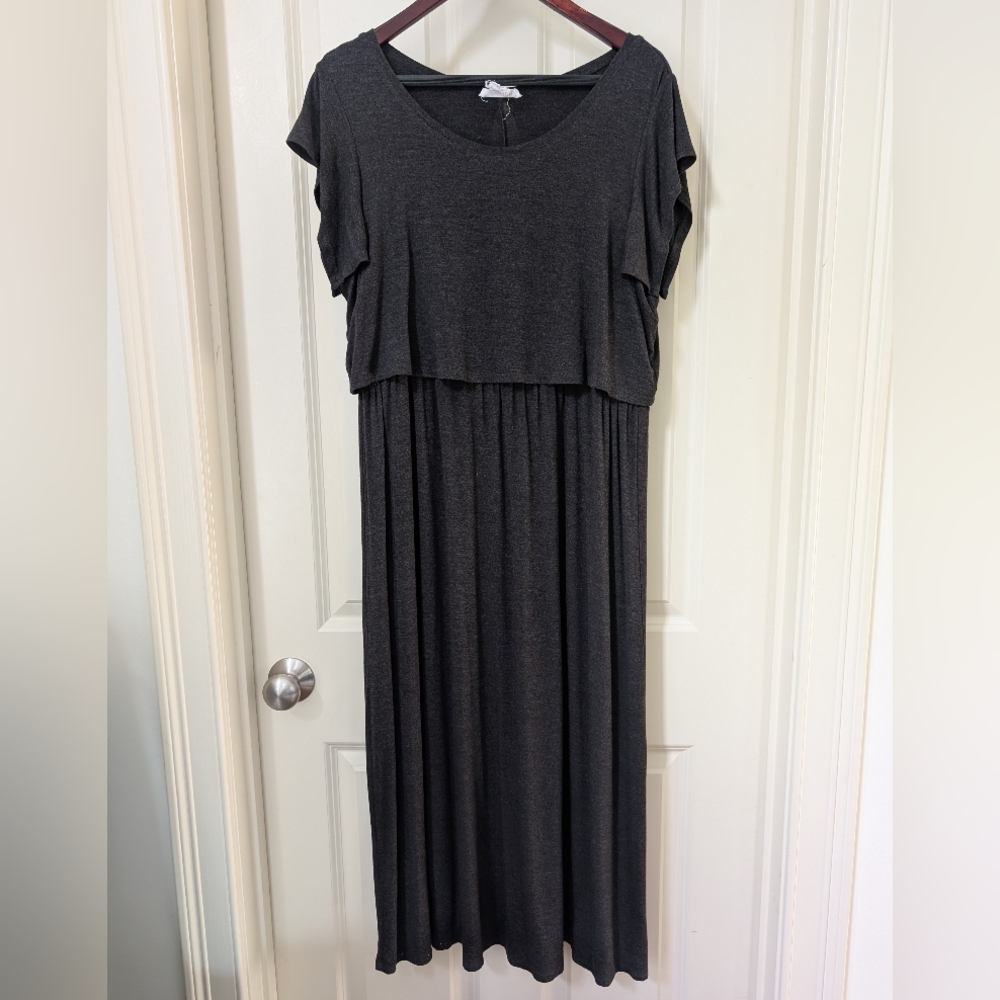 Ingrid & Isabel Maternity Midi Dress + Nursing, Charcoal Heather, L